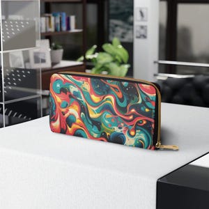 Carteira com zíper Celestial Splash – Estampa de galáxia em aquarela, bolsa vegana artística, acessório estético cósmico, ideia de presente leve