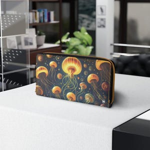 Carteira Eldritch Ballet com zíper – Design de água-viva cósmica, bolsa celestial surreal, presente de elegância sombria, acessório vegano artístico
