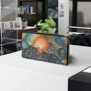Cartera con cremallera Chthonic Echoes: diseño surrealista de profundidades cósmicas, monedero vegano gótico, regalo de estética oscura y sobrenatural, cartera elegante