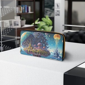 Carteira com zíper Celestial Haven – Estampa cósmica mística, bolsa vegana compacta, estilo etéreo, ideia de presente celestial, acessório leve