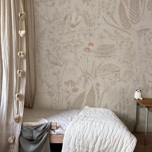 Cogumelo papel de parede, paddenstoel decoratie kinderkamer, bunny and mushroom mural, vintage kitchen mushroomwallpaper, nature wallpaper image 2
