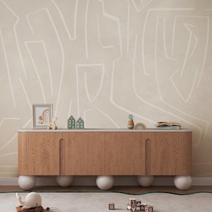 High quality lines wallpaper. Beige & white wall covering for design interior. Abstract wallpaper.