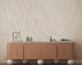 High quality lines wallpaper. Beige & white wall covering for design interior. Abstract wallpaper.