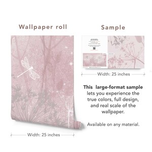 Soft Pink Dandelion Wallpaper – Botanical Floral Wall Mural for Nursery or Bedroom, 5-162-1 Sample