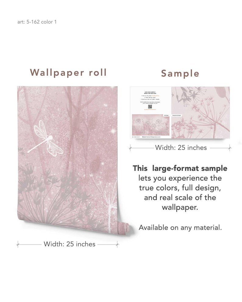 Soft Pink Dandelion Wallpaper – Botanical Floral Wall Mural for Nursery or Bedroom, 5-162-1 Sample
