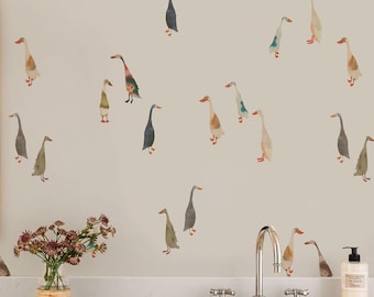 Goose Bathroom Wallpaper, Playful Bird Wall Decor for Powder Room, Duck Pattern Accent Wall, Peel and Stick or Traditional
