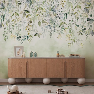 Papier peint aquarelle printanier, papier peint floral forêt tropicale autocollant, papier peint fleur, papier peint rococo, papier peint botanique brumeux