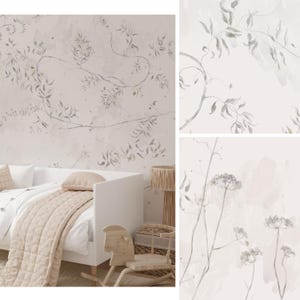 Tapete fürs Kinderzimmer, Tapete fürs Wohnzimmer, Wandbild fürs Kinderzimmer, Waldblüte, beiges Wandbild fürs Kinderzimmer