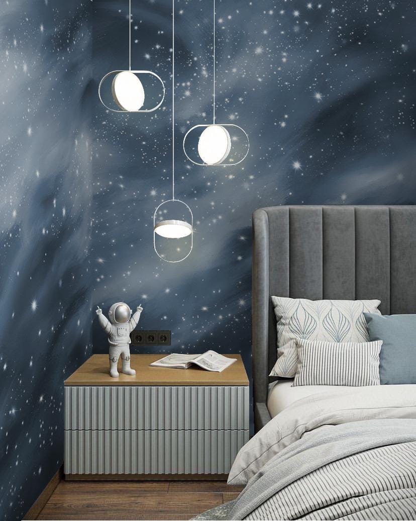 Night Sky Wallpaper Rolls – Starry Blue Celestial Wallpaper for Kids ...