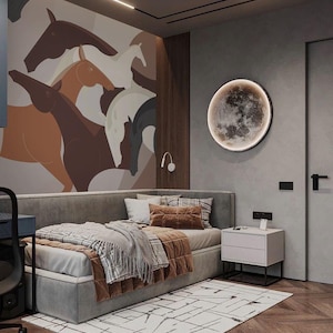 Carta da parati tradizionale con tema cavalli, parete decorativa art déco con cavalli, carta da parati personalizzata per adolescenti, regalo per gli amanti dei cavalli, carta da parati murale con sport equestri