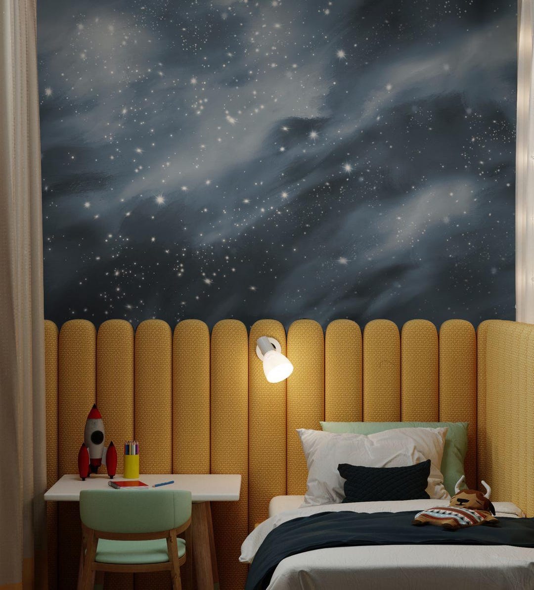 Night Sky Wallpaper Rolls – Starry Blue Celestial Wallpaper for Kids ...