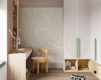 Beige graphic lines wallpaper for toddlers room, temporary peel and stick mural, nursery removable wallpaper, subtle boho kids wallpaper