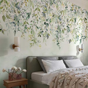 Botanical Floral Wallpaper Rolls – Soft Green Leaves Design for Bedroom or Nursery, 6-120-2