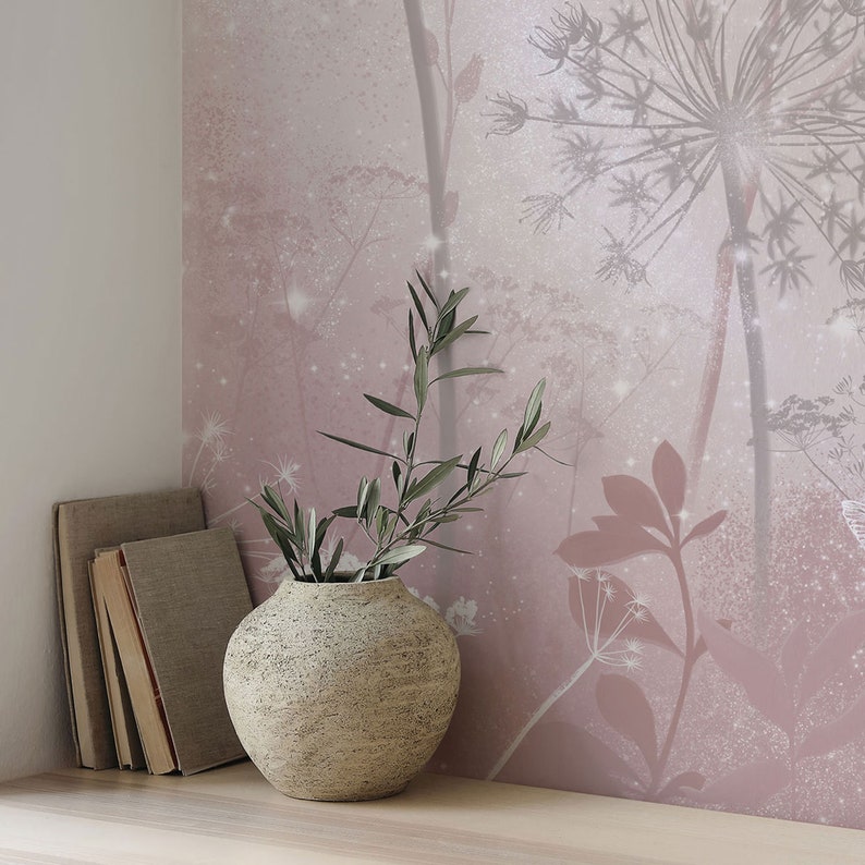 Soft Pink Dandelion Wallpaper – Botanical Floral Wall Mural for Nursery or Bedroom, 5-162-1 bild 10