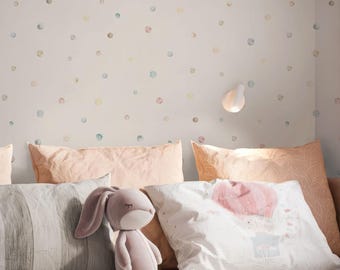 Pastel Polka Dot Wallpaper – Soft Watercolor Wall Mural for Kids Room or Nursery, Neutral Gender Baby Room Design