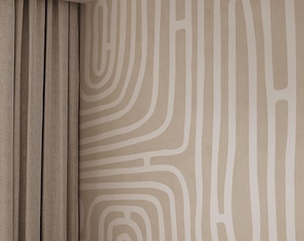 Beige Abstract Wallpaper, Organic Shapes Wall Mural for Modern Interior, Neutral Minimalist Decor