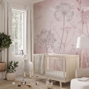 Soft Pink Dandelion Wallpaper – Botanical Floral Wall Mural for Nursery or Bedroom, 5-162-1 bild 11