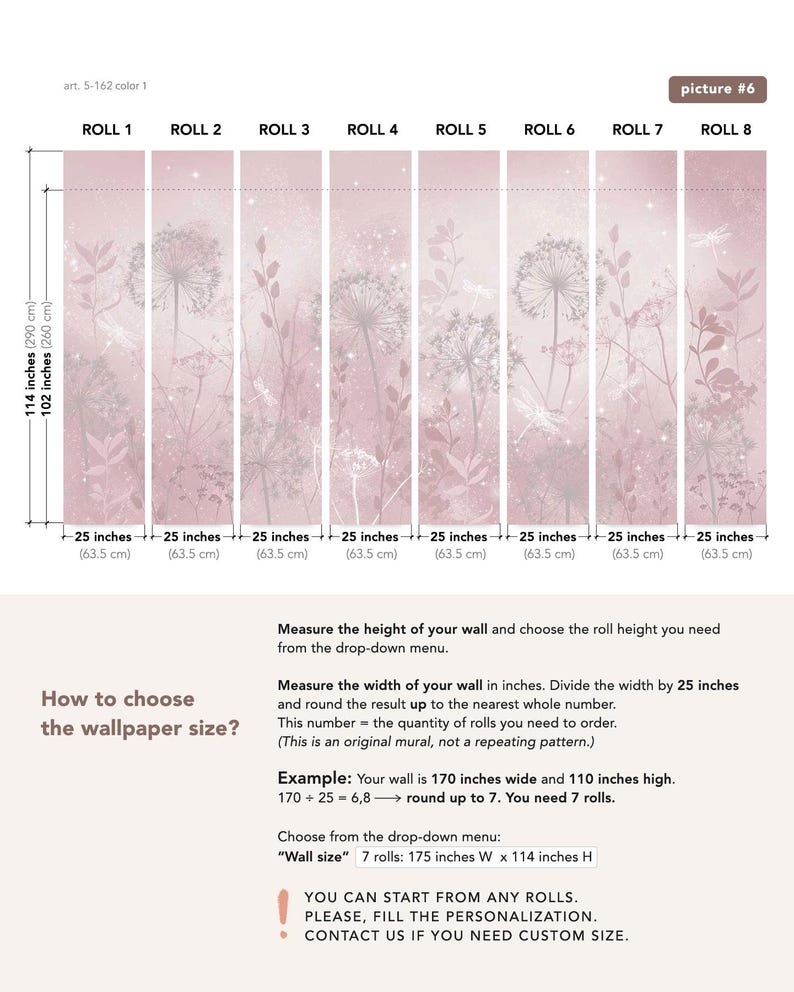 Soft Pink Dandelion Wallpaper – Botanical Floral Wall Mural for Nursery or Bedroom, 5-162-1 bild 5