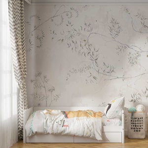 Tapete fürs Kinderzimmer, Tapete fürs Wohnzimmer, Wandbild fürs Kinderzimmer, Waldblüte, beiges Wandbild fürs Kinderzimmer