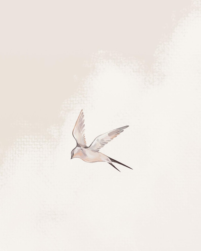 Beige Bird Wallpaper, Swallow Decor for Bedroom, Neutral Cloud Design, Relaxing Interior Accent image 3