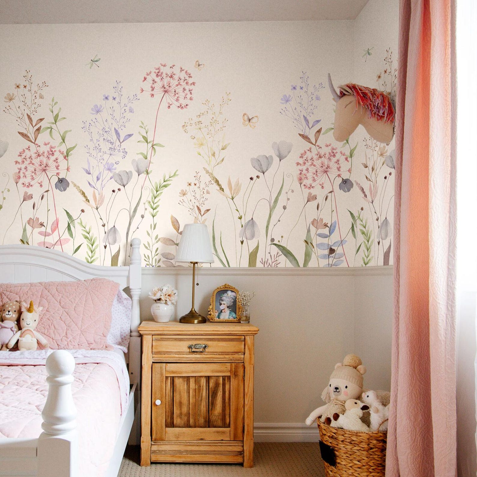Wildflower Wallpaper Mural – Botanical Pastel Wall Art With Meadow ...