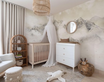 Abstract beige wallpaper with mountains for the bedroom or living room. Boho wall covering, wall decor 1-109 color 4