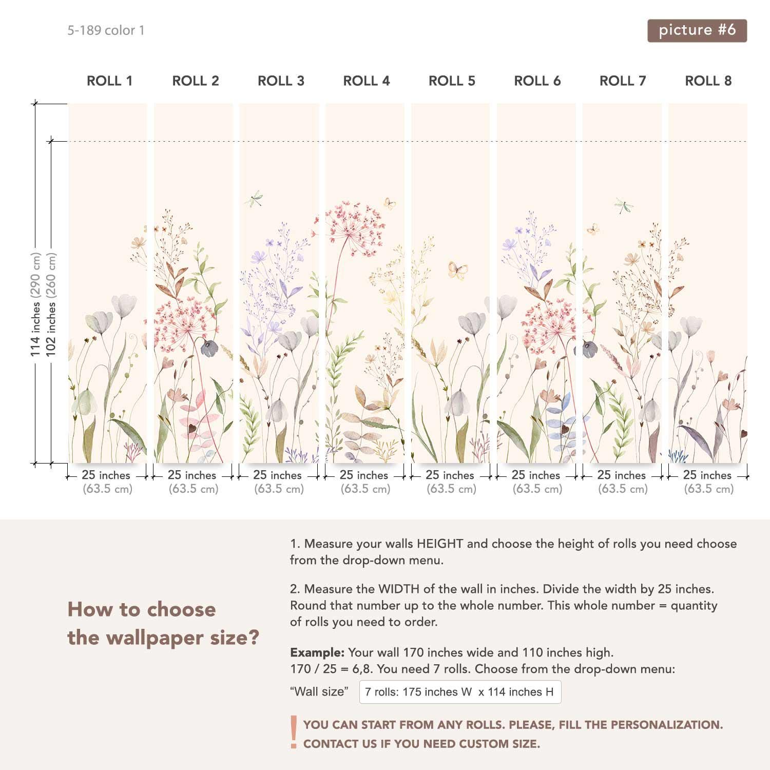 Wildflower Wallpaper Mural – Botanical Pastel Wall Art With Meadow ...