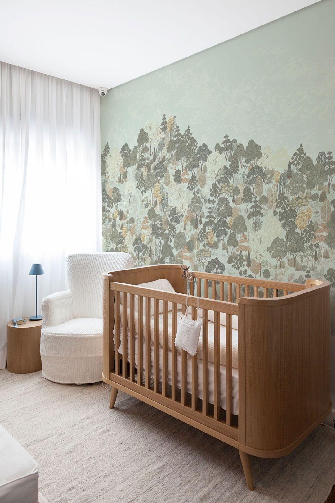 Forest Wallpaper Mural for Kids Room – Soft Green Woodland Wall ...