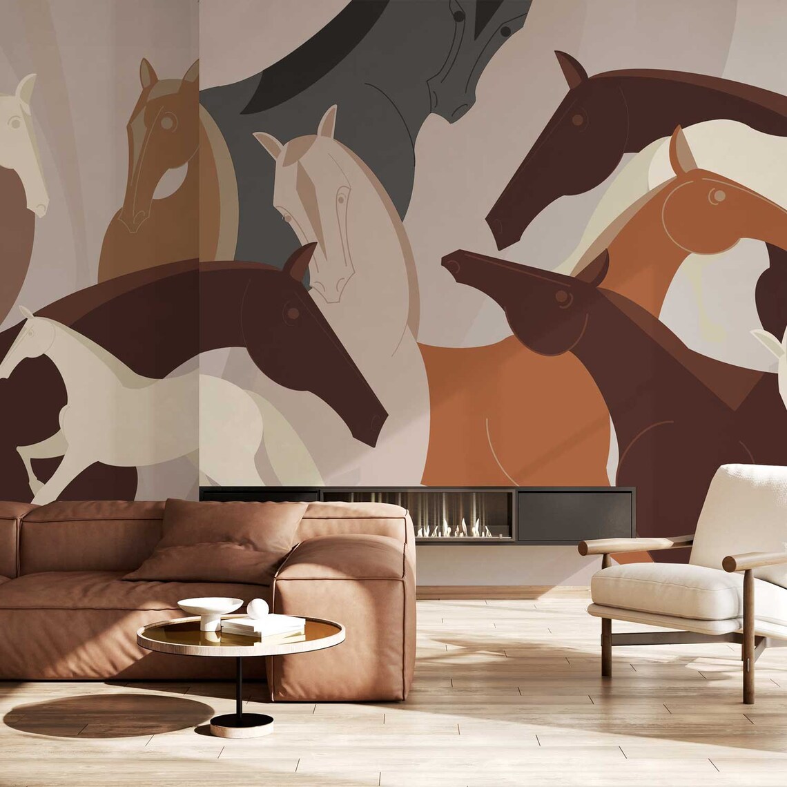 Horse Theme Traditional Wallpaper, Horses Art-deco Accent Wall ...