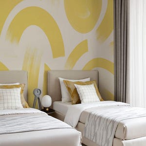 Modern Yellow Wallpaper – Abstract Brushstroke Removable Wall Mural for Bedroom, Nursery, Home Office or Bold Accent Wall