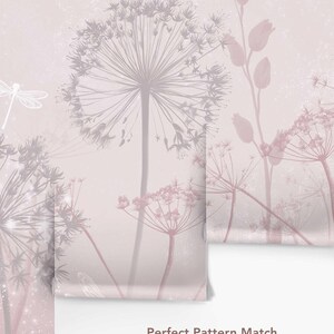 Soft Pink Dandelion Wallpaper – Botanical Floral Wall Mural for Nursery or Bedroom, 5-162-1 bild 8