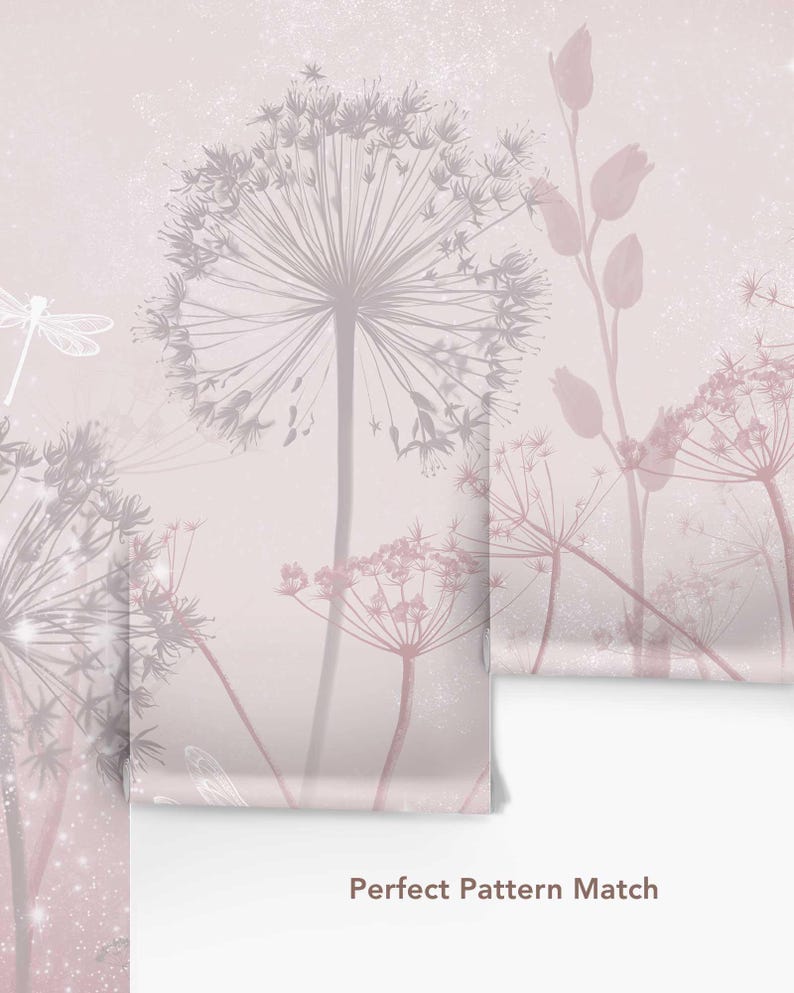 Soft Pink Dandelion Wallpaper – Botanical Floral Wall Mural for Nursery or Bedroom, 5-162-1 bild 8