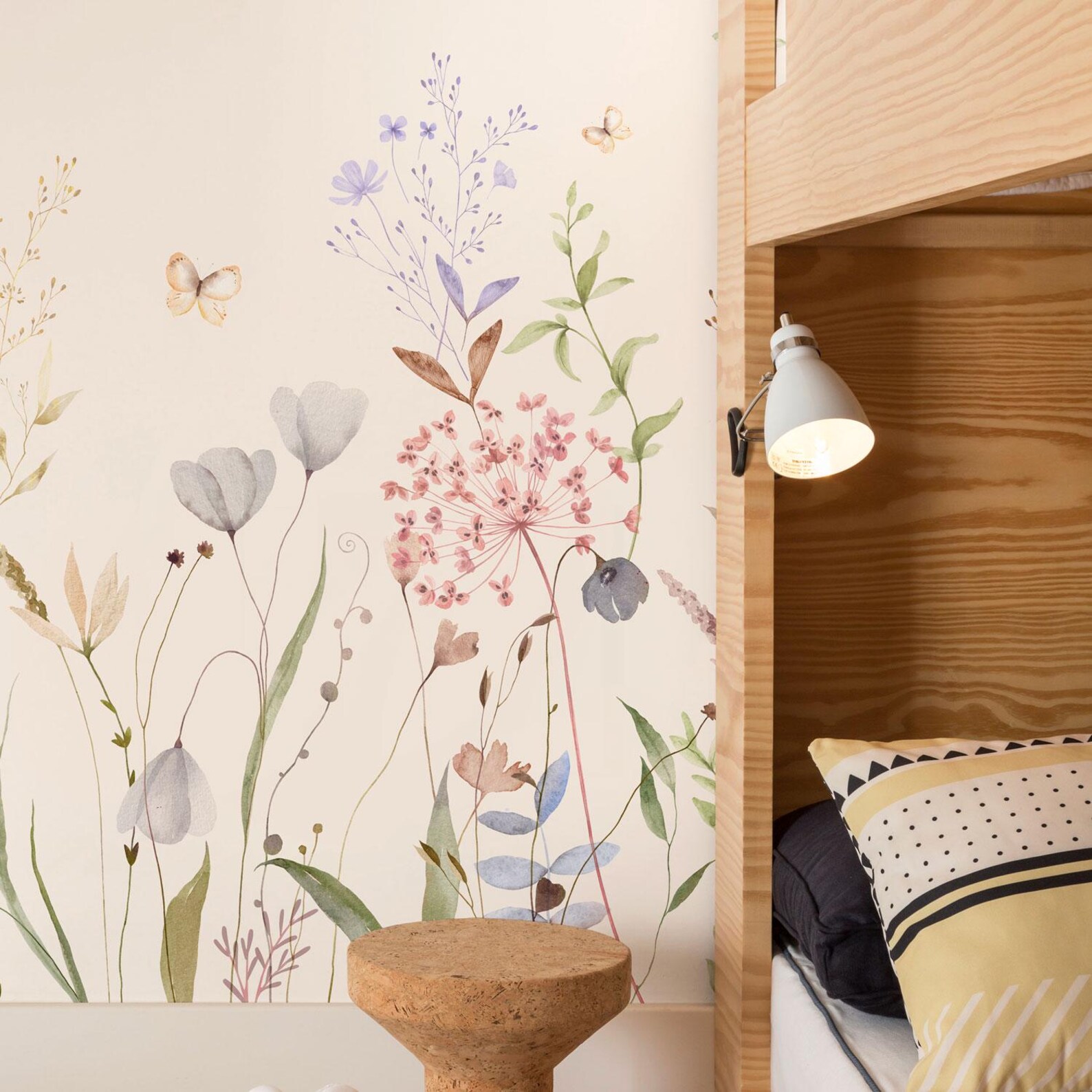 Wildflower Wallpaper Mural – Botanical Pastel Wall Art With Meadow ...