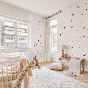 Parete decorativa astratta per camera da letto, cameretta, ufficio, soggiorno - Motivo geometrico minimalista - Carta da parati moderna in terrazzo bianco, 1-137