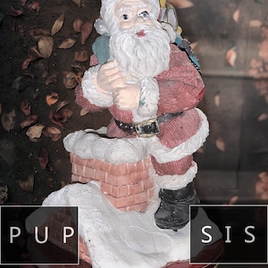 Christmas decor, Vintage, Original Santa Music Porcelain in chimney, on wood base. Santa Clause Is Coming To Town musical tune.