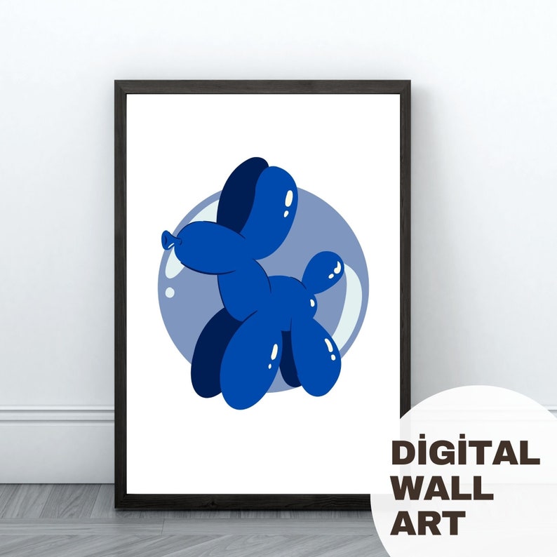 Dog Balloon Digital Wall Art, Modern Digital Wall Art, Blue Dog Balloon, Trendy Holographic