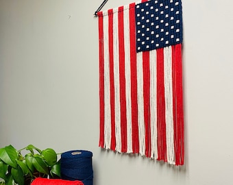 American Flag Macrame, Wall Hanging Macrame, Bohemian Decor, Macrame Decor, USA