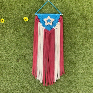 Puerto Rico Flag Macrame, Wall Hanging Macrame, Bohemian Decor, Macrame Decor, Puerto Rico