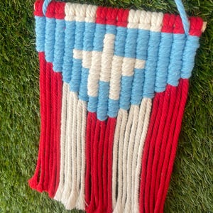 Puerto Rico Flag Macrame, Wall Hanging Macrame, Macrame Decor, Puerto Rico, Boricua, Mini, Celestial Blue