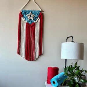 Puerto Rico Flag Macrame, Wall Hanging Macrame, Bohemian Decor, Macrame Decor, Puerto Rico, Celestial Blue