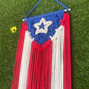 Puerto Rico Flag Macrame, Wall Hanging Macrame, Bohemian Decor, Macrame Decor, Puerto Rico