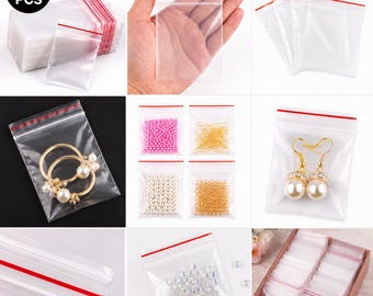 Sacchetti trasparenti con cerniera per gioielli, piccoli sacchetti di plastica con chiusura a zip, sacchetti richiudibili per la conservazione di perline, 100 pezzi trasparenti