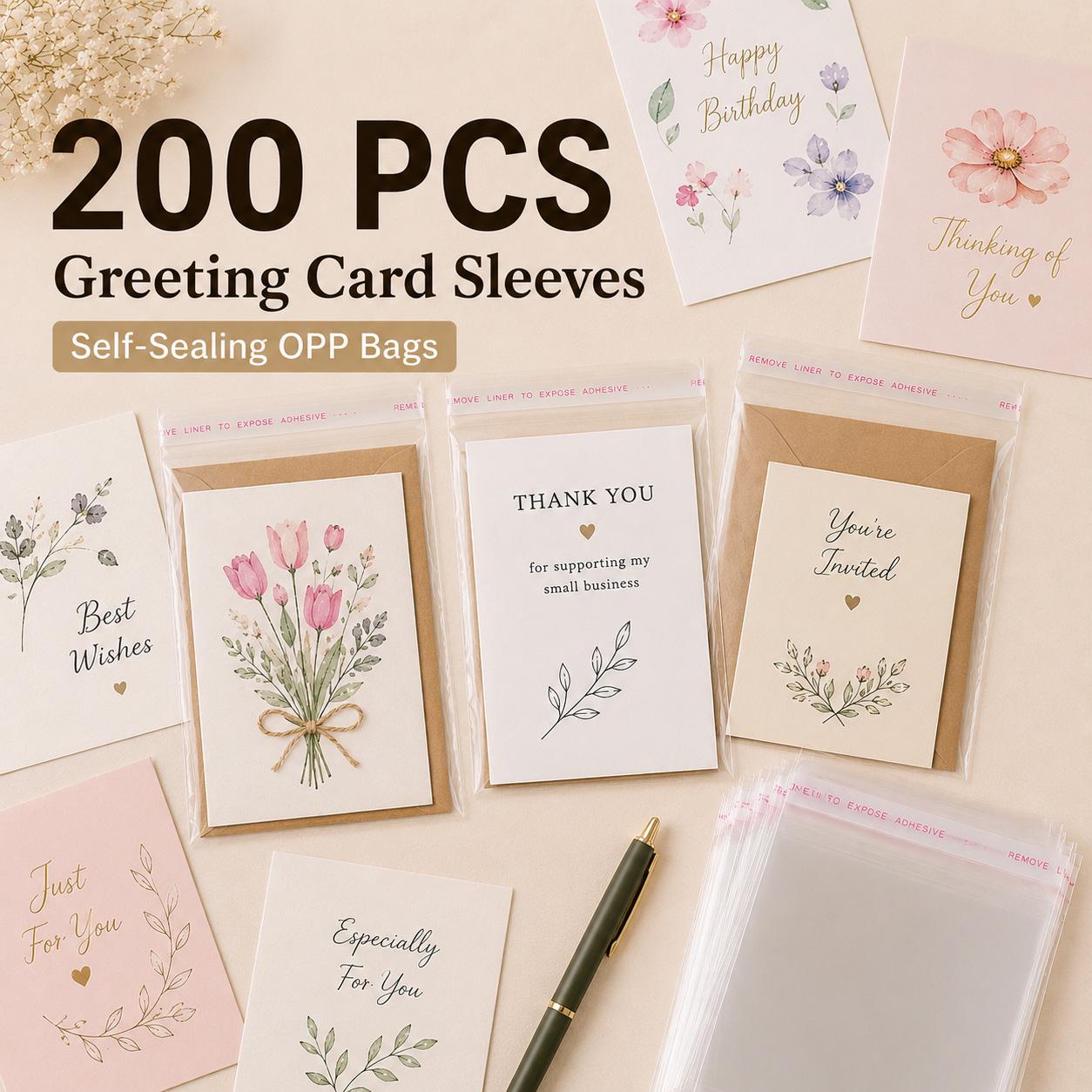 greeting card sleeves 200 Clear Greeting Card Sleeves, Self Sealing OPP Bags, Card Packaging  Bags, Clear Cellophane Sleeves for Cards