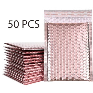 50 sobres acolchados autoadhesivos de burbujas metálicos de alta calidad, color dorado y rosa, para regalo, joyería, fiesta y ropa.
