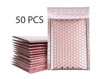 50 PCS Bubble Mailers Métalliques De Haute Qualité Or Rose Auto-obturant Expédition Enveloppes Rembourrées Adhésif Auto Pour Cadeau Bijoux Vêtements De Fête