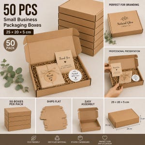 50 kleine Business-Verpackungsboxen 25x20x5 cm, Kraft-Versandboxen, Versandboxen, E-Handel-Verpackung, 50er Pack