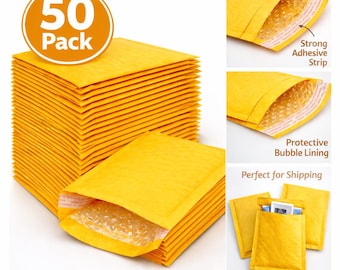 Kraft Bubble Mailers 50 pcs | Padded Envelopes Self Seal | Shipping Bags for Small Business, Etsy Packaging, Eco Friendly Mailers