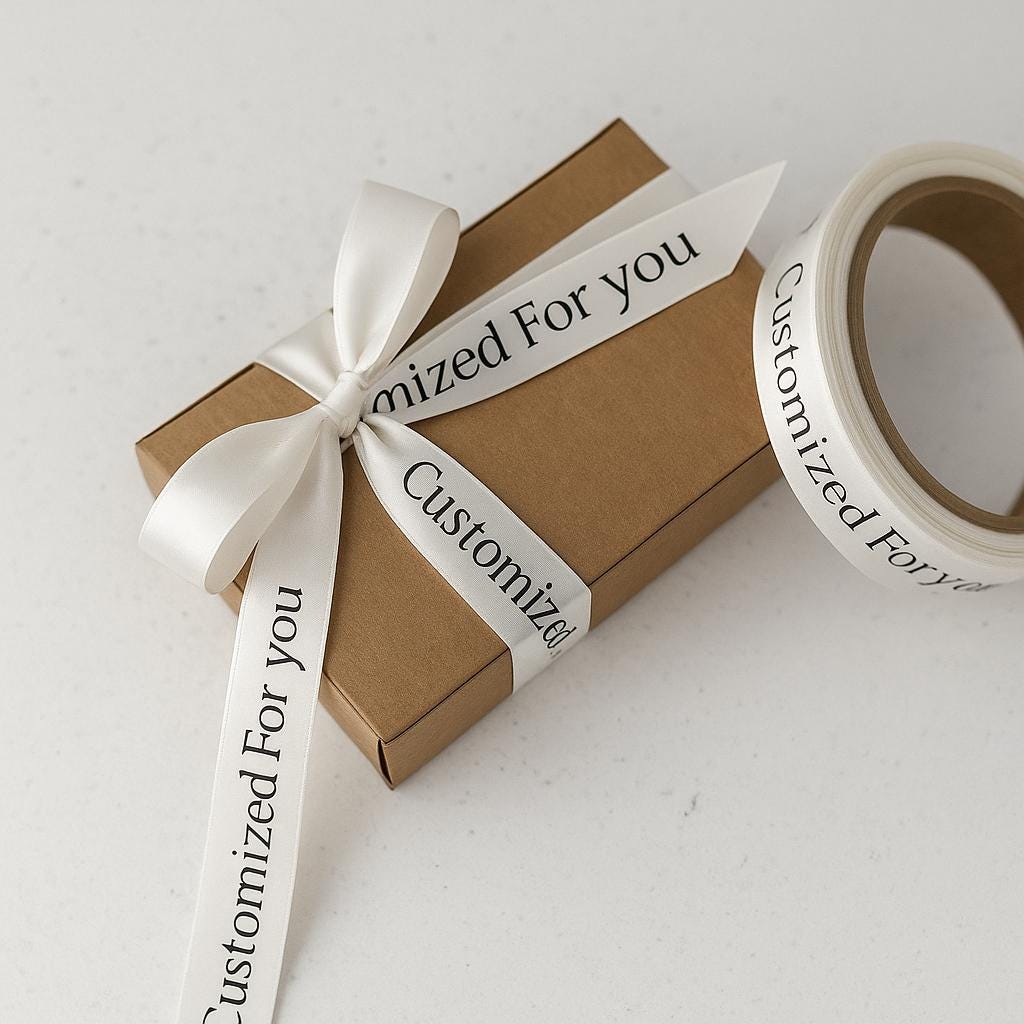 Custom Packaging Ribbon Custom Satin Ribbon With Logo, White 25mm, Black Print, Personalized ...