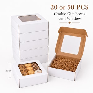 Boîtes cadeaux blanches pour biscuits (20 ou 50 unités) avec fenêtre, boîtes de boulangerie, emballages pour pâtisseries, boîtes à friandises, coffrets cadeaux pour desserts, emballages pour biscuits