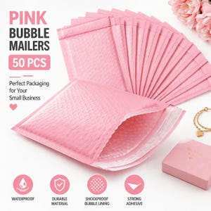 50pcs Pink Bubble Mailers Waterproof Padded Envelopes Self Seal Shipping Bags Durable Packaging Mailers for Small Business